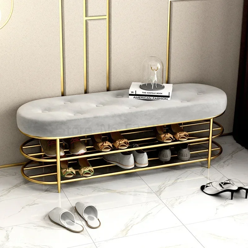 Customized Luxury shoe stool with 2 tiers shoe rack shelf sofa seat cushion