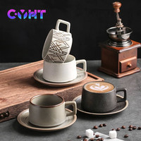 Stoneware Coffee Mug 250ml Ceramics Retro Latte Drinkware Household Afternoon Tea Set Japanese Matte Glaze Cups and Saucers