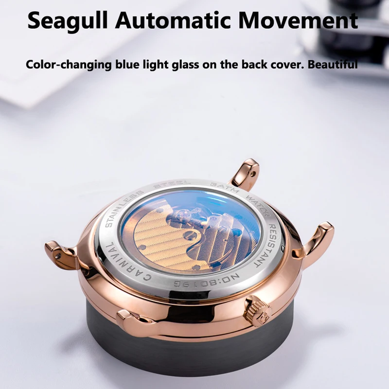 CARNIVAL Luxury Sport Automatic Mechanical Watch Unique 60 Second Design Waterproof Men Watch Leather Strap - view 6