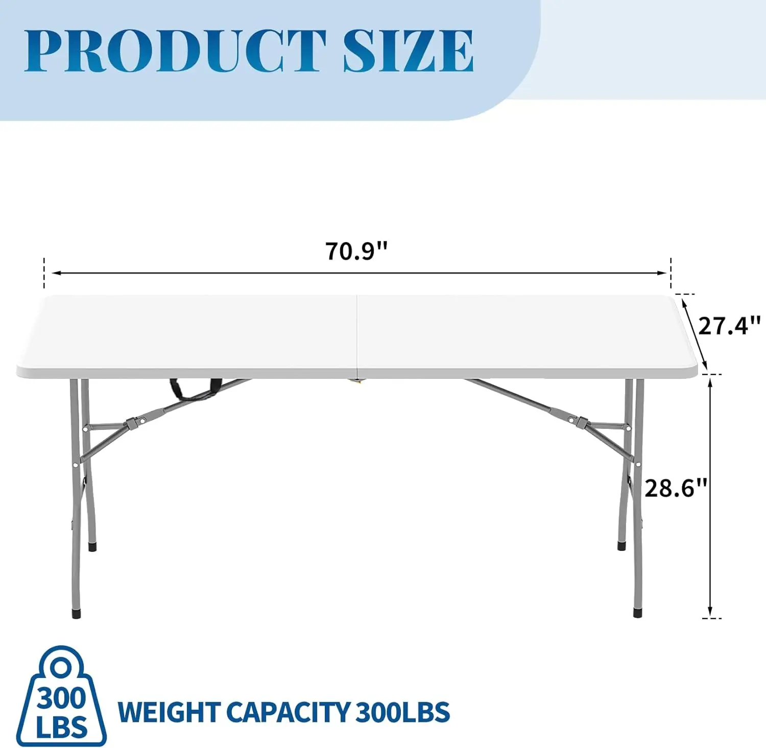 Folding Table Picnic Table 2 Pcs, 6 ft Portable Camping Table with Handle and Safety Locks, Foldable Table Plastic Dining Table