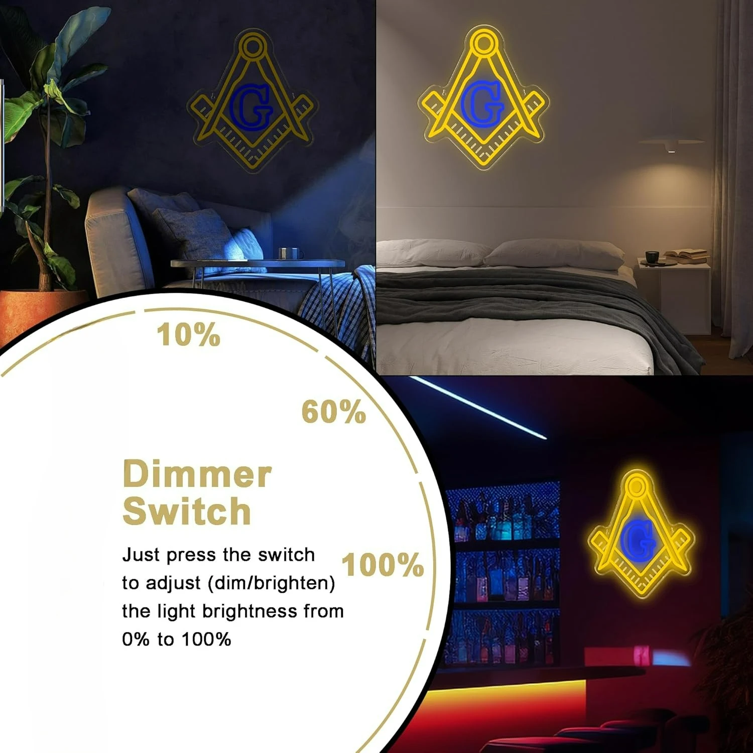 Masonic Neon Sign LED Neon Light Symbolic Decor for Brotherhood Historical Wall Game Room Study Man Cave Wall Decor Gifts