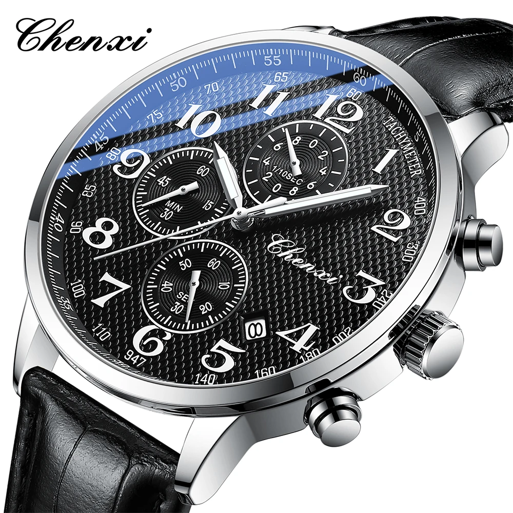 CHENXI Jam Tangan untuk Pria Jam Tangan Kuarsa Pria Multifungsi Jam Tangan Chronograph Pria Bercahaya Kalender Hadiah