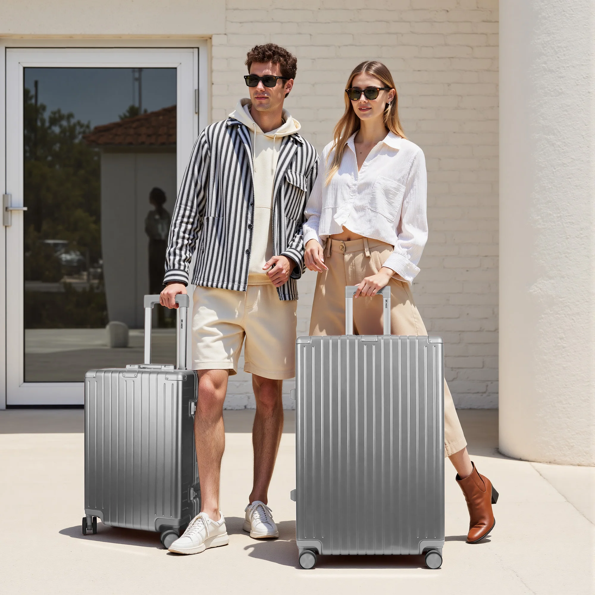 حقيبة أمتعة بإطار من الألومنيوم مقاس 20 بوصة تحمل الأمتعة وحقائب أمتعة منقوشة مقاس 28 بوصة مع عجلات دوارة مزدوجة وقفل TSA #6