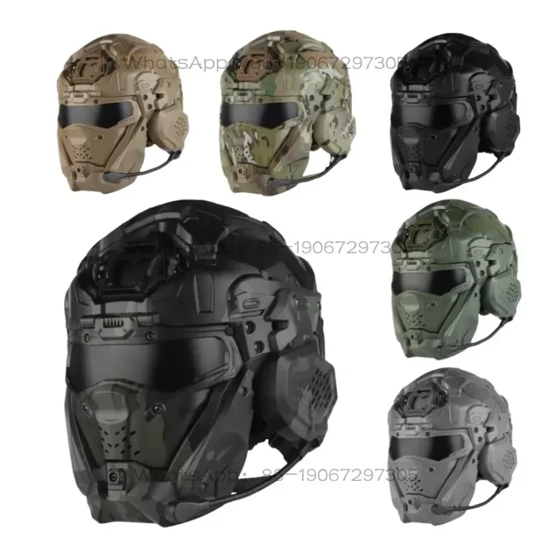 

New Tactical Assault Helmet + Goggles + Mask Modular Built-in Headset