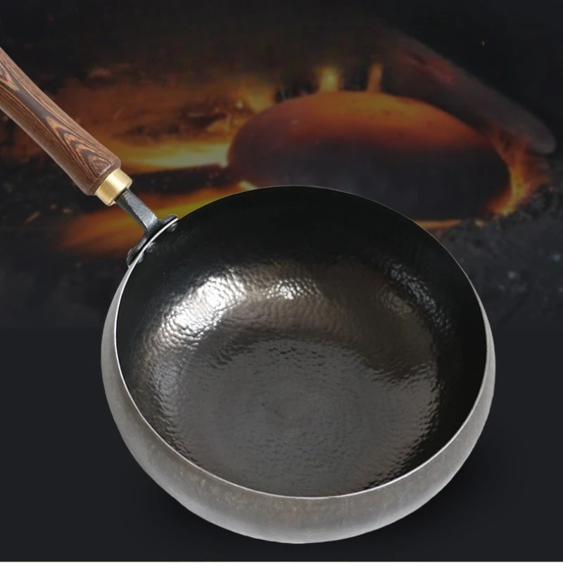 

Pre Seasoned Fish Scale Deep Belly Wok Hand Forged Thickened Iron No Coating Home Cookware Non Stick Low Smoke for Family