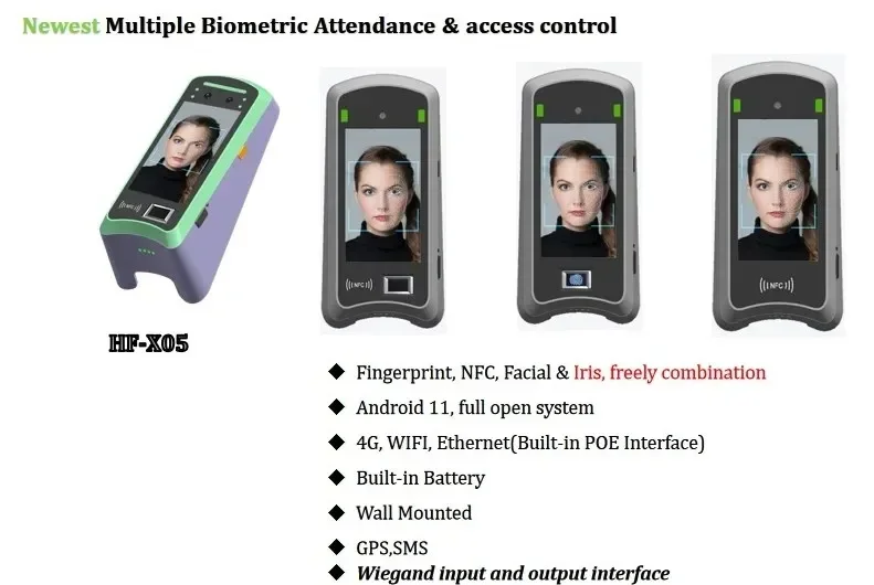 X05 POE Iris Face Recognition Time Attendance Biometric Face Access Control with build in battery and 4G