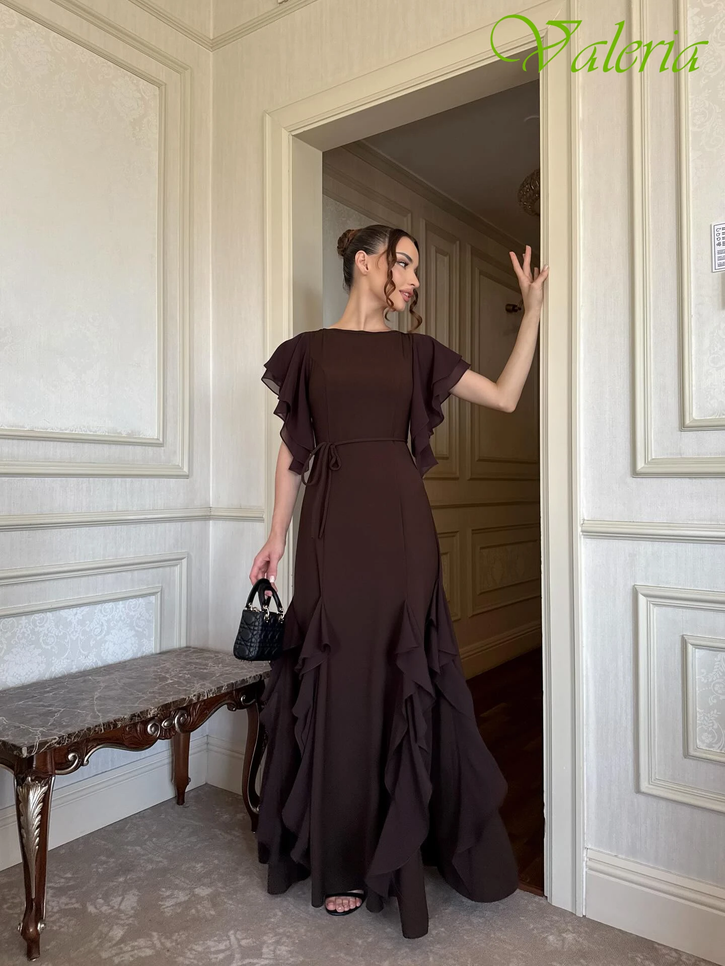 Aangepaste A-lijn ronde hals korte mouwen elegante formele avondjurk moderne mode beroemdheidsjurken hoge kwaliteit galajurk