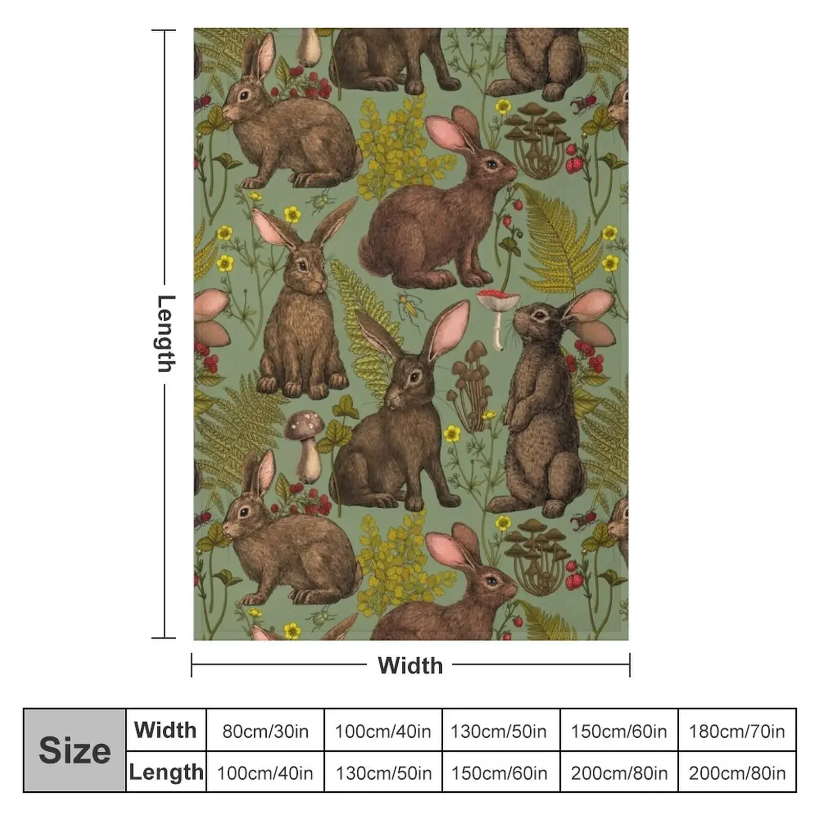 Rabbits and woodland flora Throw Blanket Furrys Sofa Throw Blankets