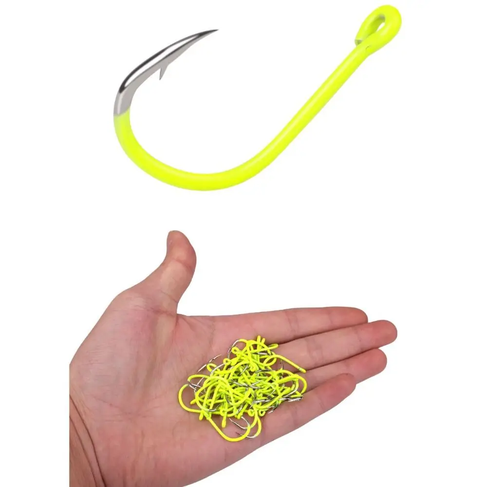 50pcs/box High Carbon Steel Barbed Fishing Hooks Anti-rust Sea Carbon Steel Barbed Hooks Durable With Barb Fluorescence Hook