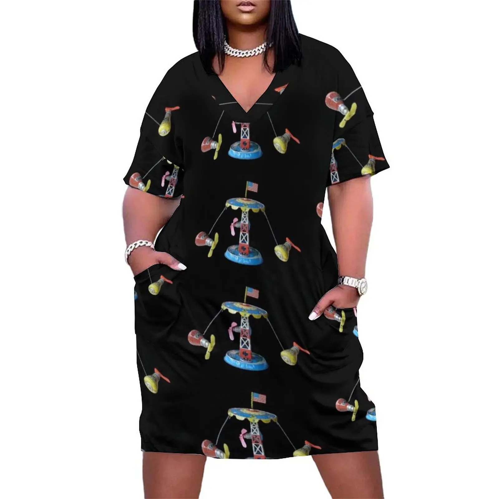 Mercury Astronaut Orbit Vintage Tin Toy Loose Pocket Dress Summer skirt elegant dresses plus sizes