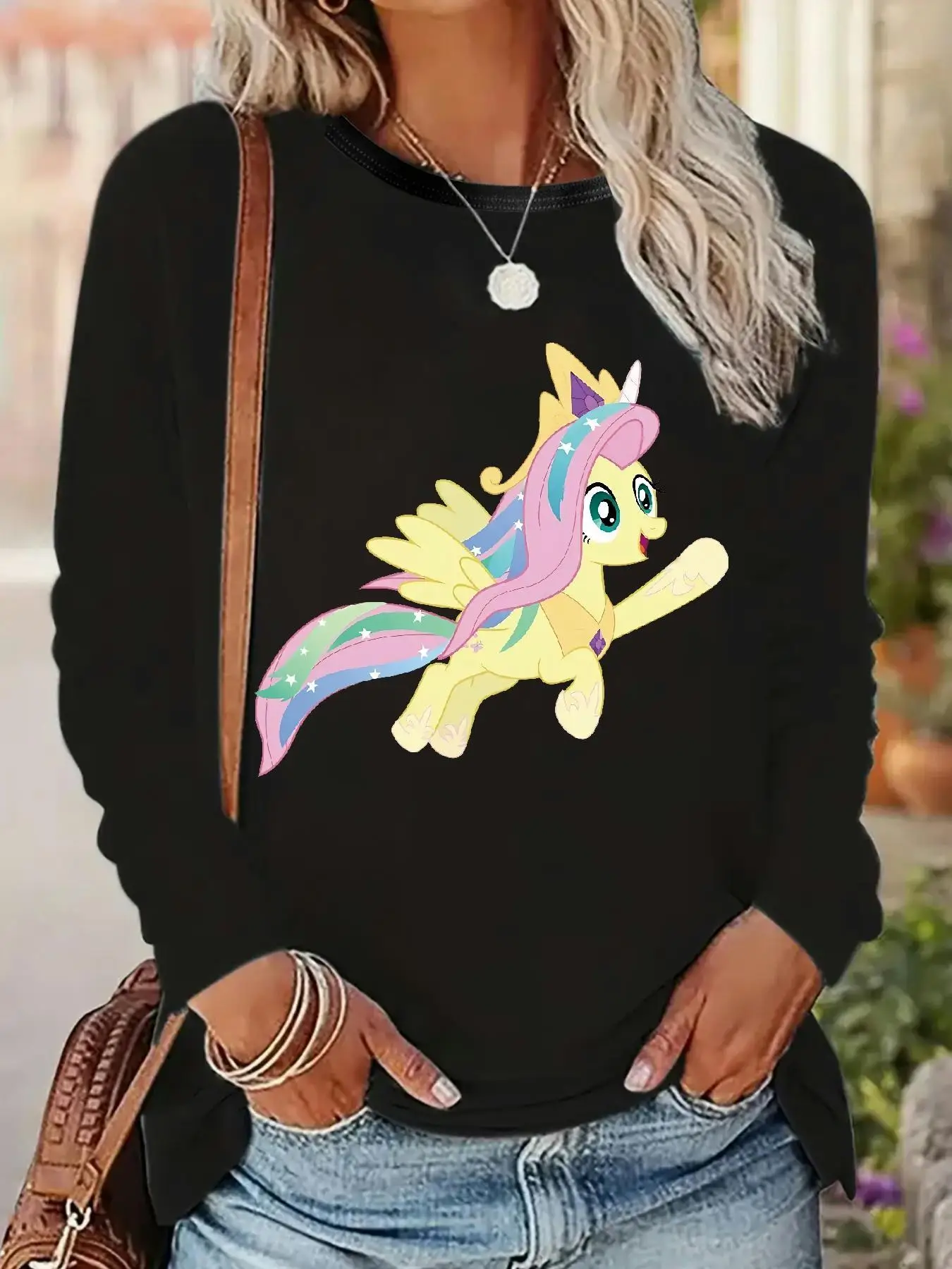 MY LITTLE PONY M222 (7) Camisetas de manga larga para mujer, 95% poliéster + 5% elastano, cuello redondo, manga larga, informal para mujer