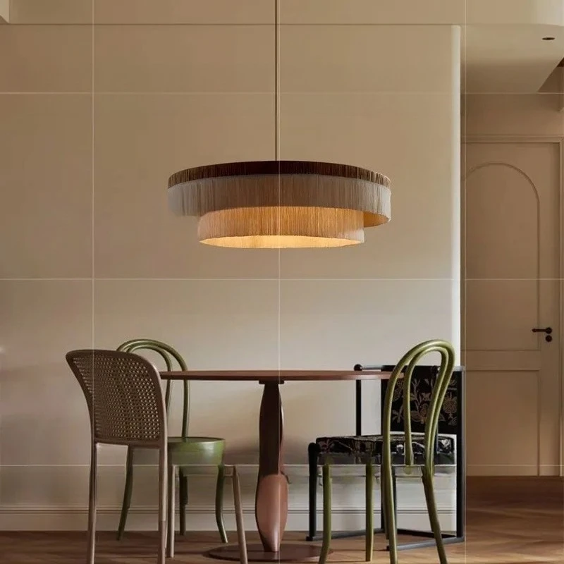 Wabi Wind Chandelier Fringed for Living Dining Room Bedroom French Retro Creative Personality Lamp Ceiling LED Light