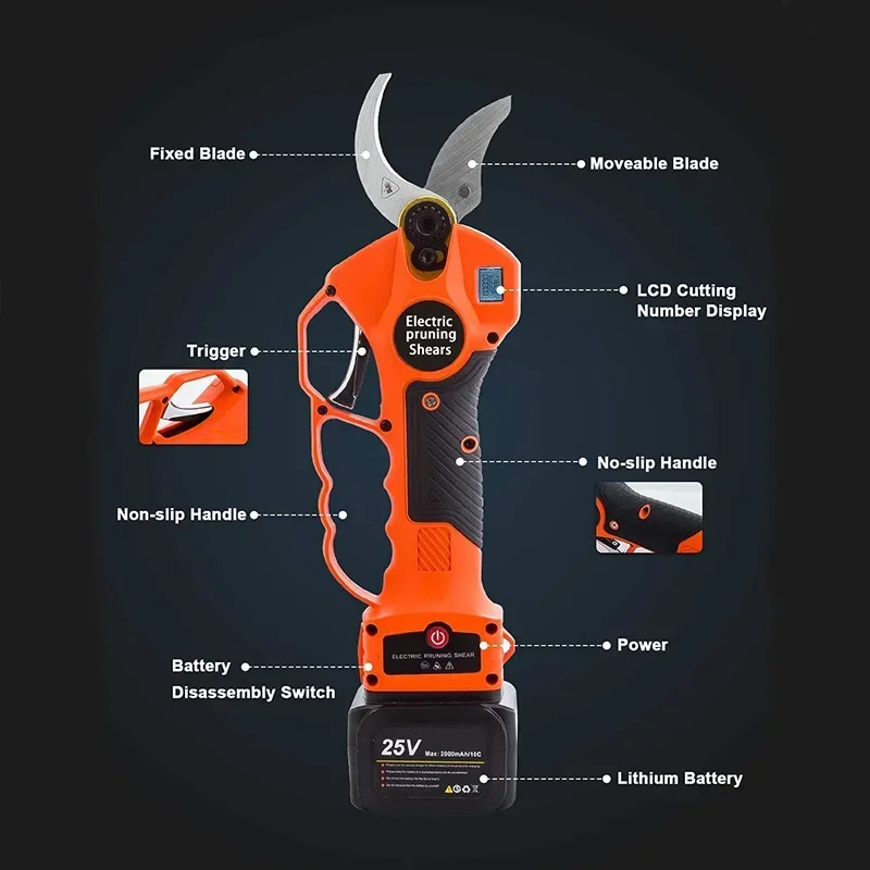 

l 25V Cordless Pruner Lithium-ion Pruning Shear Efficient scissors Bonsai Electric Tree Branches garden tools electric 840 40mm
