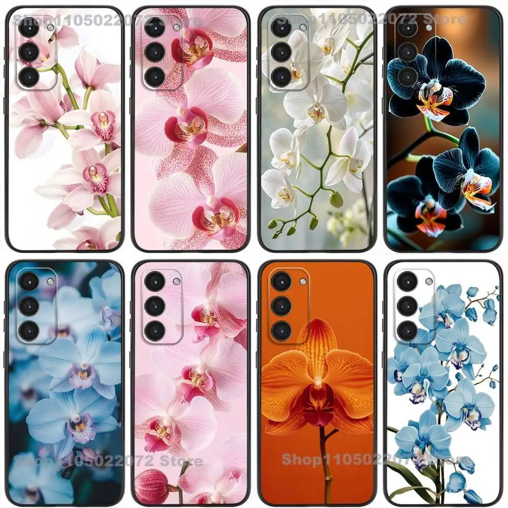 

Elegant Fashion Pink Blue Orchid Phone Case For Samsung Galaxy A20,21s,22,31,32,52,53,72,73,80,91 Soft Silicone Black Cover