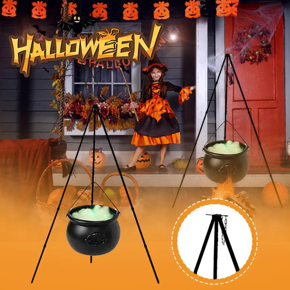 

Halloween Decor Large Witch Cauldron On Tripod With Plastic Decoration Lights Candy Bowl Black Pocus Bucket Garden Hocus Pa W4a9