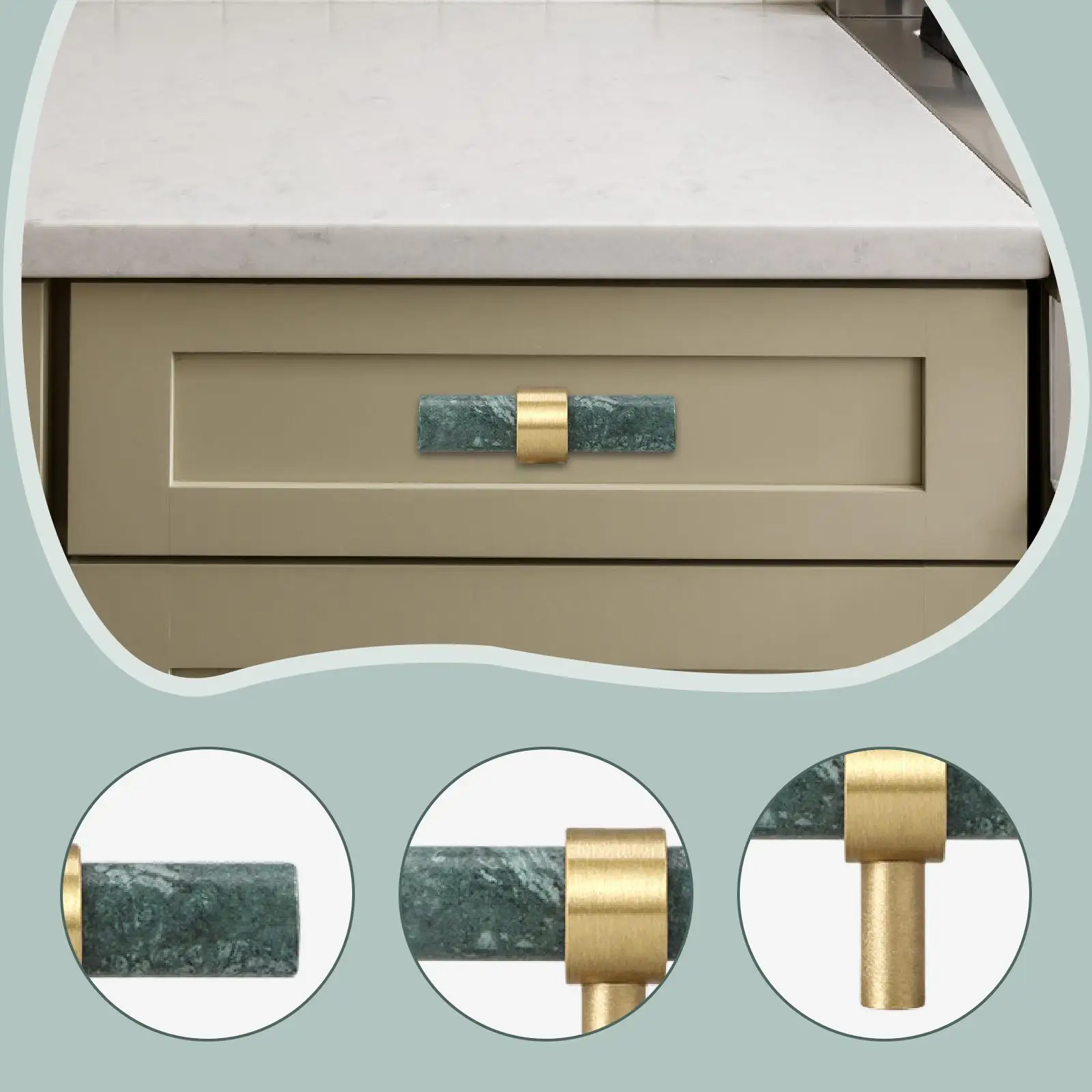 European Marble Drawer Handle Pink Cabinet Pulls Satin Brass for Furniture Wardrobe Interior Room