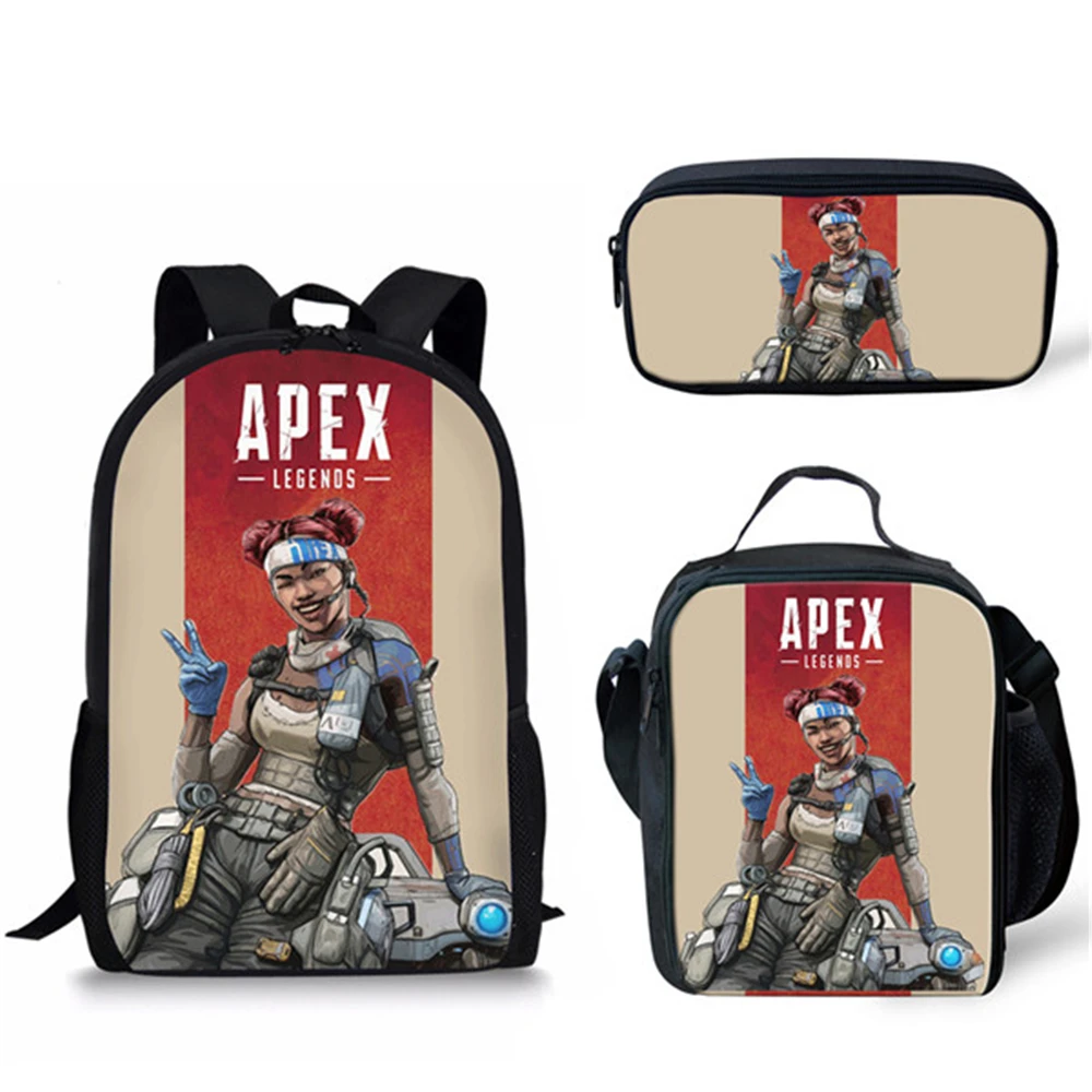 Harajuku Youthful Novelty Funny APEX 3D Print 3pcs/Set Student Travel bags Laptop Daypack Backpack Lunch Bag Pencil Case