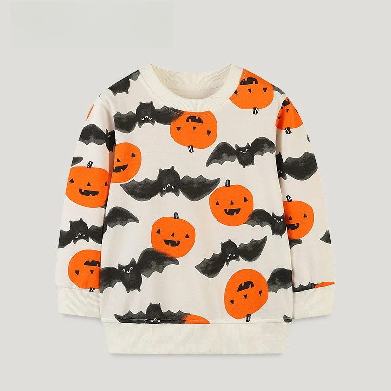 

Children Fashion Halloween Pumpkin Print Round Neck Sweatshirts Outdoor Activities Long Sleeves Comfortable Children Clothing