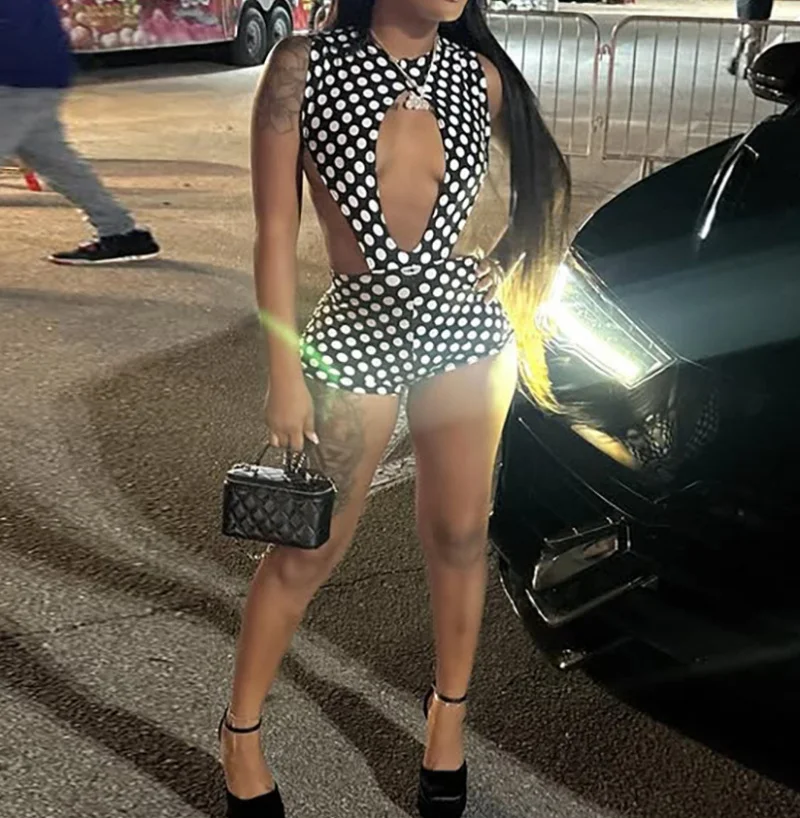 

Женский зимний модный комбинезон с полой талией и шортами в горошек, сексуальный элегантный комплект из двух предметов для праздничных вечеринок