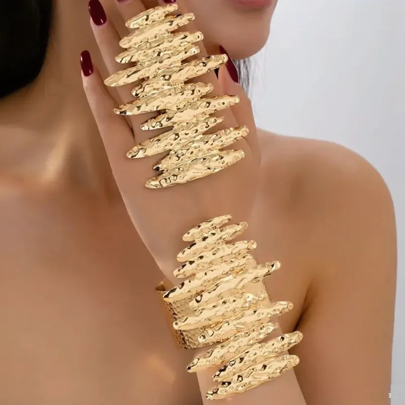Women's Boho Chic Irregular Geometric Texture Bracelet and Ring Set