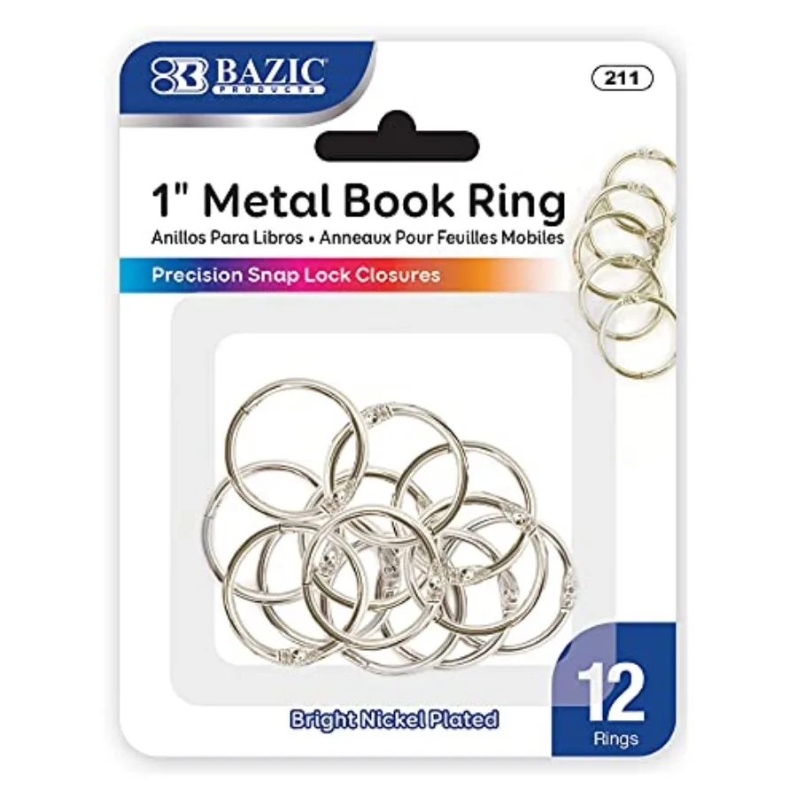 

BAZIC Loose Leaf Binder Ring 1", Book Rings Binder Rings, Nickel Plated Steel Metal Ring for Flash Cards, Index Card, Keychain