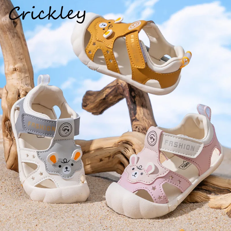 2026 Summer Baby Casual Shoes Cartoon Bear Rabbit PU Boys Girls Sport Sandals Closed Toe Soft Sole Infant Children Sneakers