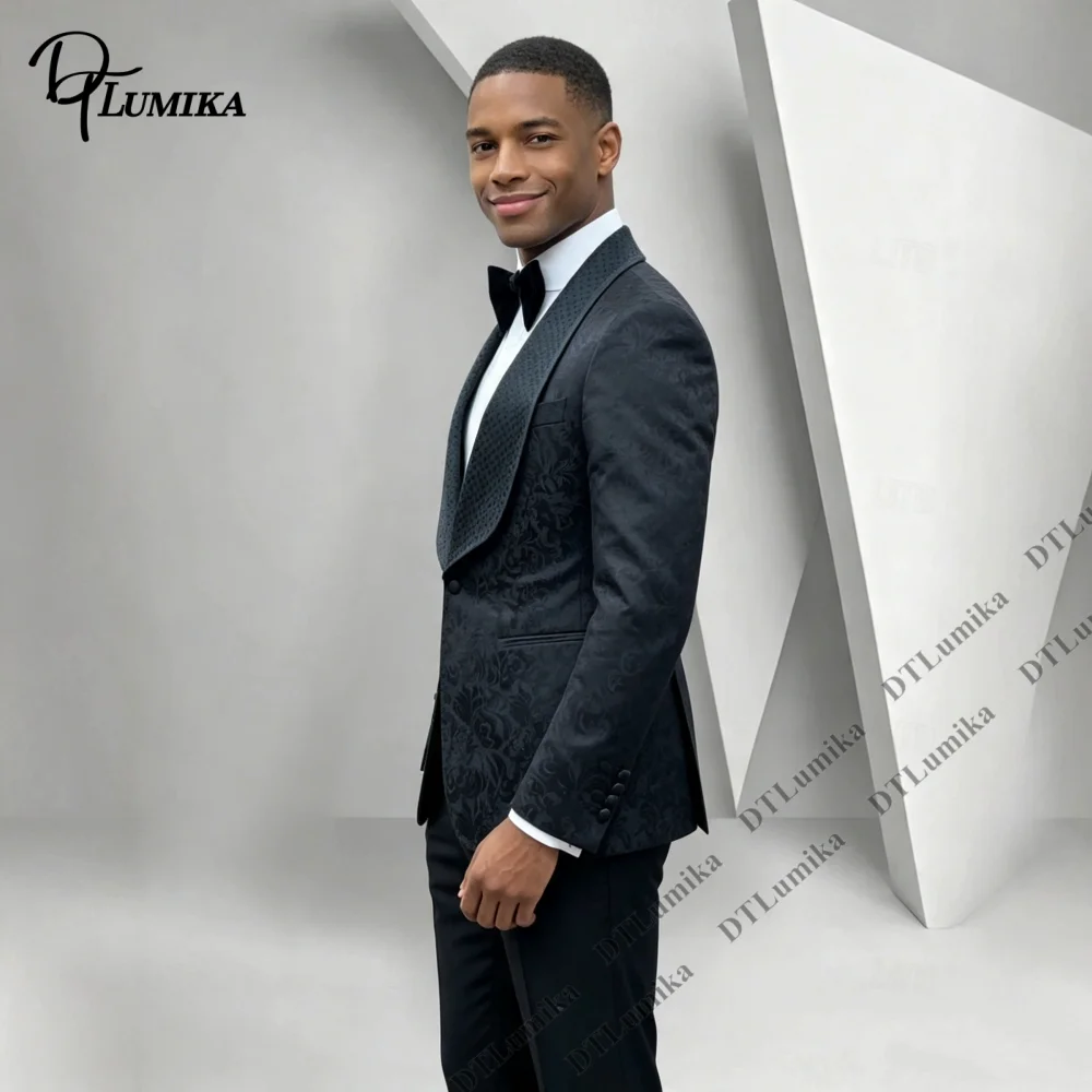 Paisley Formal Tuxedo for Wedding Prom Party Men's 2 Piece Jacquard Suit Pants Shael Lapel One Button Slim Fit Suit Banquet Suit