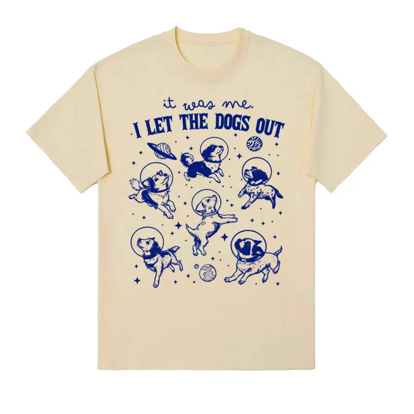 It Was Me I Let Dogs Out Retro Graphic T Shirt Funny Dog in Space Meme T-shirts Men Women Trendy Y2k Cotton Short Sleeve T-shirt