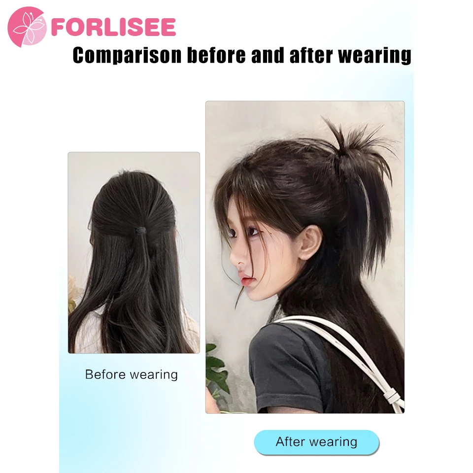 FORLISEE Synthetic Horsetail Wig Female Fluffy Lazy Wind Fountain Half Tied Horsetail Spicy Girl Shuttlecock Head Grab Clip