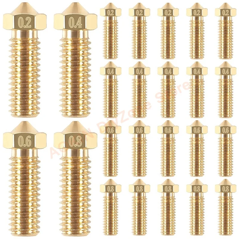 24Pcs V6 Volcano Nozzle, 3D Printer Extra Extruder Nozzle M6 Thread 0.2mm 0.4mm 0.6mm 0.8mm for Ender 3 CR-10 1.75mm Filament