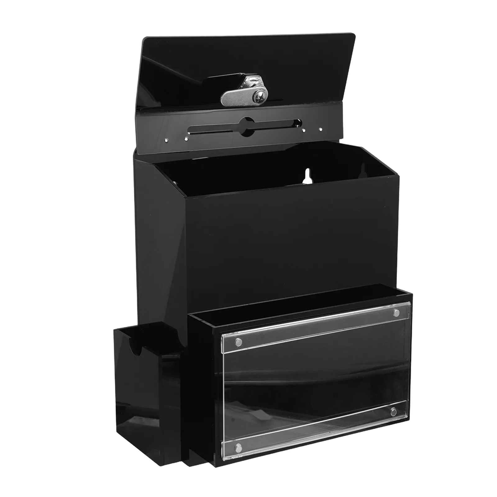 Black Acrylic Ballot Box Lockable Fundraising Collection Box School Ballot Voting Office Suggestion Drop Container