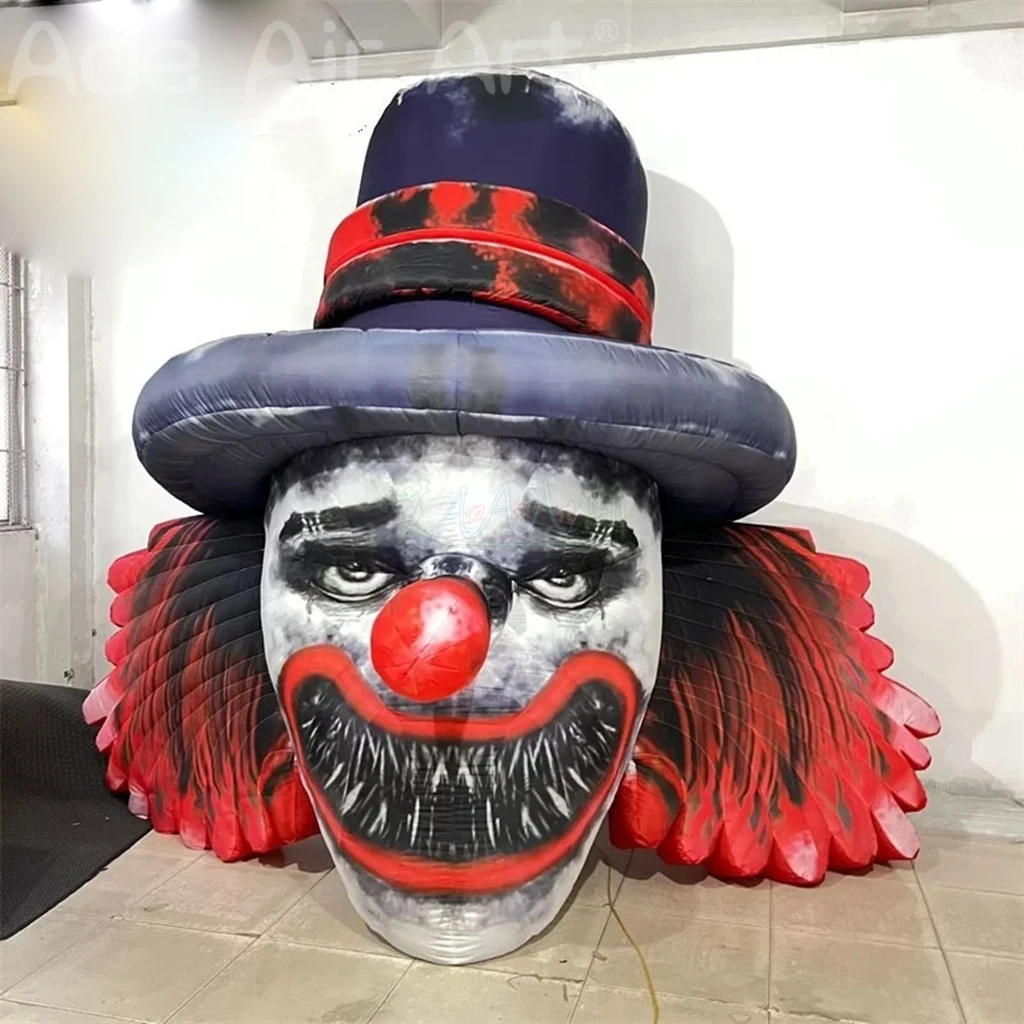 

Outdoor Halloween Decorative Giant Inflatable Clown Head 5m High Blow Up Evil Clown Skull For Building And House Roof Decoration