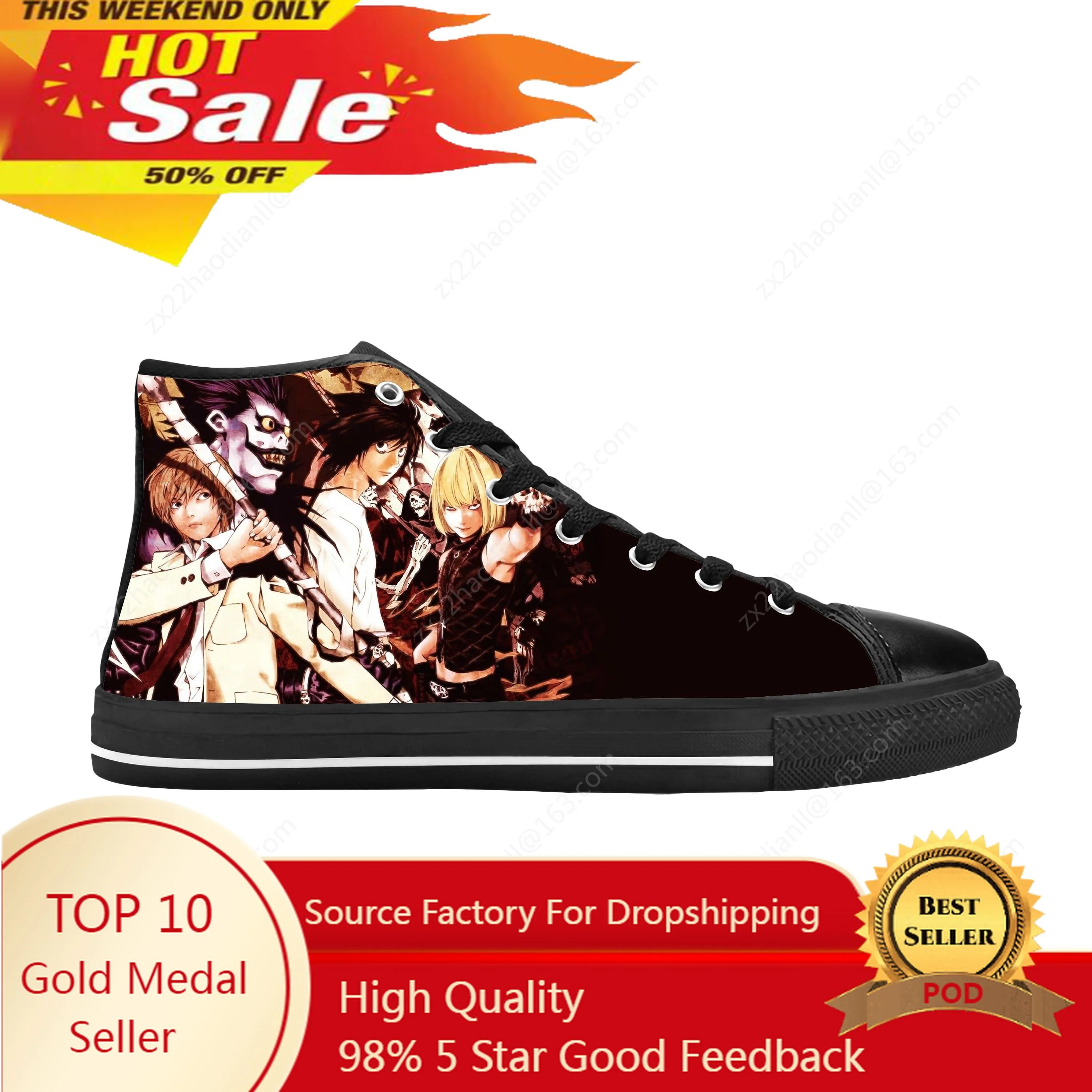 Japanese Anime Cartoon Manga Death Note L Lawliet Casual Cloth Shoes High Top Comfortable Breathable 3D Print Men Women Sneakers