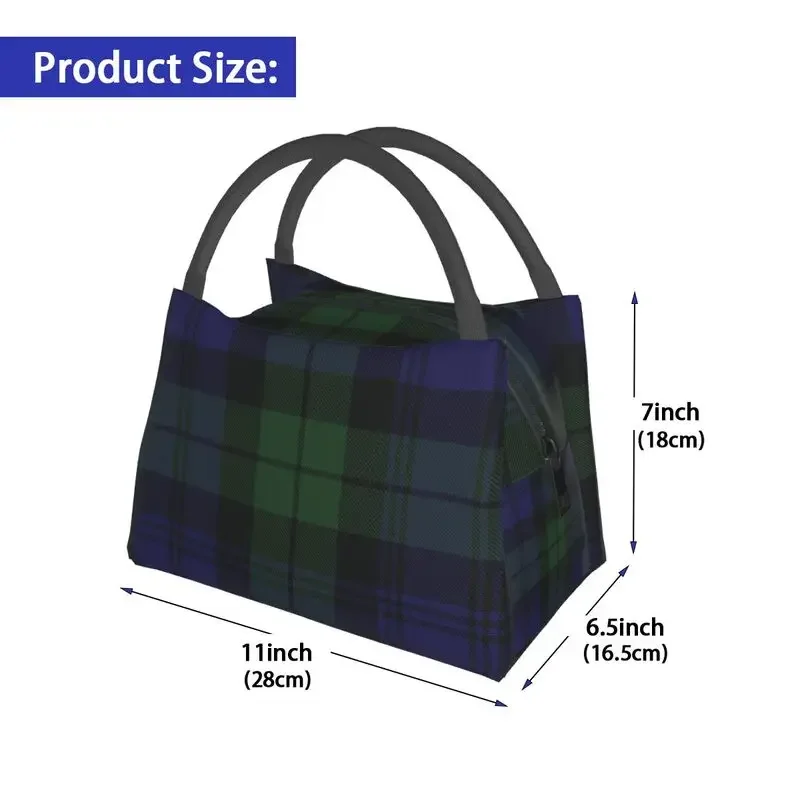 Black Watch Tartan Clock Green And Blue Insulated Lunch Bags for Women Leakproof Clans of Scotland Thermal Cooler Lunch Box