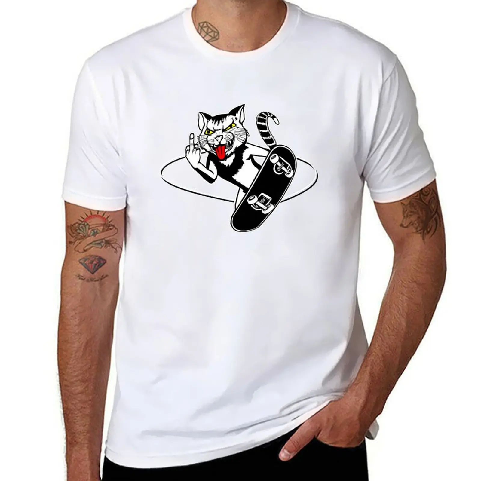 

Skate Flip Cat T-Shirt cotton t shirts high quality t shirts for man slim fit T-Shirt