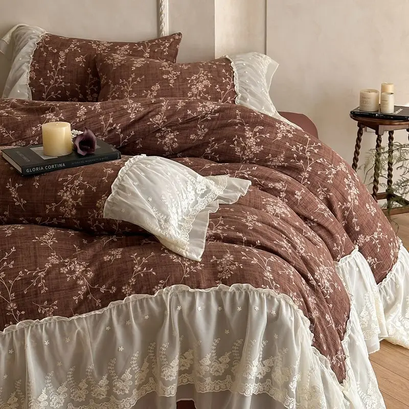 brown-washed-linen-soft-bedding-set-french-retro-style-delicate-embroidery-lace-4-pieces-duvet-cover-bed-sheet-set