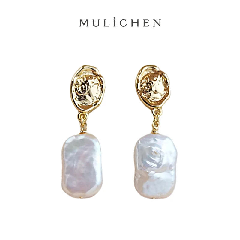 

MULICHEN Baroque Shaped Pearl Earrings Female Light Luxury Retro Copper Plated 14K Gold Earrings Party Jewelry