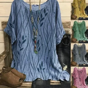 Plus size 1xl-8xl Superior shirts female casual loose leaves print blouse ladies vintage fashion unique blouse half sleeves 8 Main Sales Plus Size Women's Blouse - №7