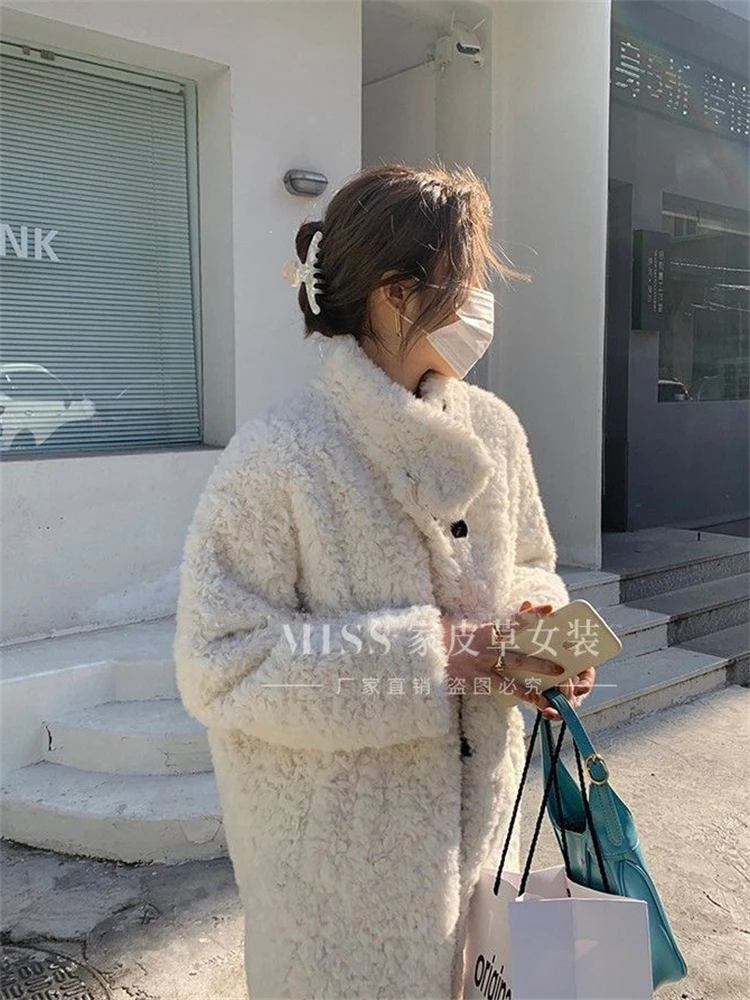 Winter Stand Collar Lambwool Faux Fur Jackets Warm Thicken Loose Coats Korean Women Luxury Overcoat Mid-length Furry Chaquetas