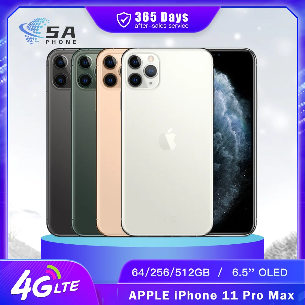 هاتف Apple iPhone 11 Pro Max 11PM 4G الأصلي معرف الوجه 64GB/256GB NFC 6.5 بوصة OLED شحن لاسلكي هاتف ذكي عادي النواة
