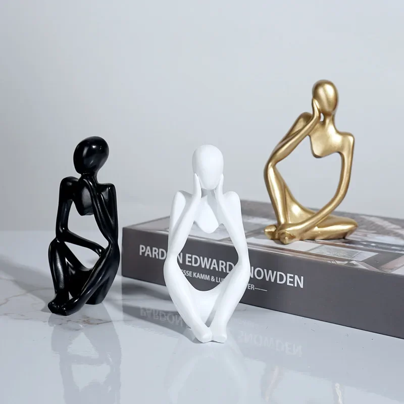 3pcs The Thinker Statues Abstract Sculptures Yoga Figurine Nordic Living Room Home Office Decor