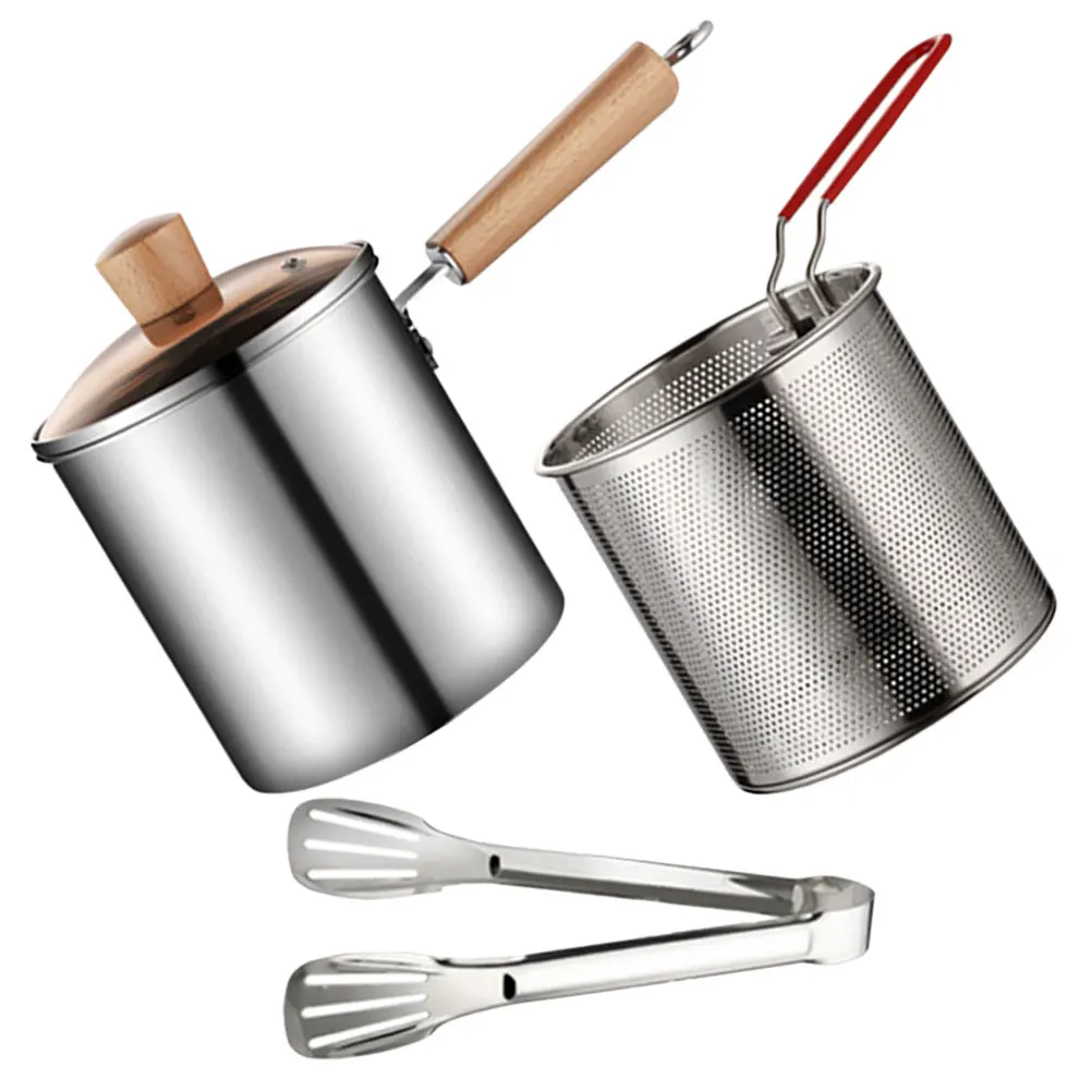 

Stainless Steel Deep Fryer 3L C Model Wooden H 304 Grade Basket Mini Fry Pan Household Frying Pot Set Food Clip Kitchen