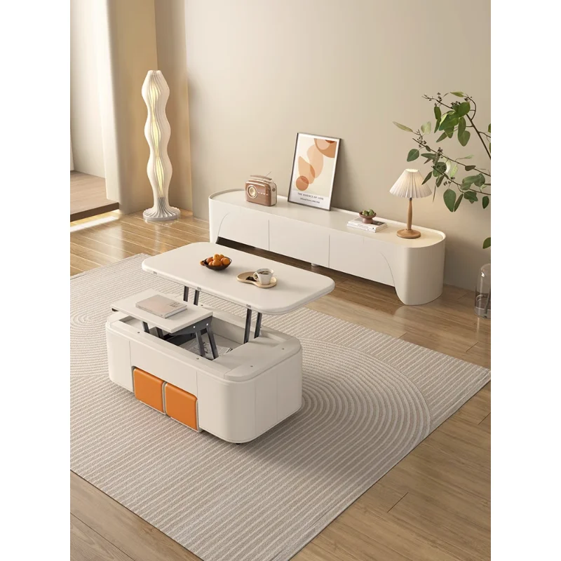 Cream Wind Lifting Coffee Table Dual-Use Integrated Multi-Functional Dining Table Small Apartment Home