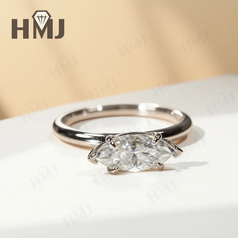 Bague en diamant Moissanite pour femmes, or 18 carats, couleur D, clarté VVS1, 6 broches, forme Marquise, 10K 14K S925, bijoux de mariage de haute qualité