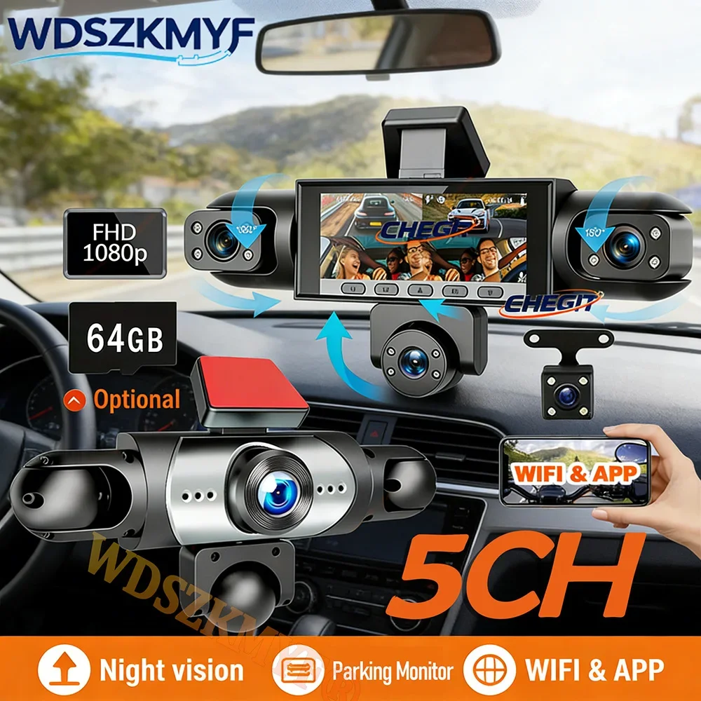 New 5Lens Dash cam 360° 1080P Video Recorder WIFI APP Car DVR Recording camera Front left right Rear View Auto 4ch dashcam