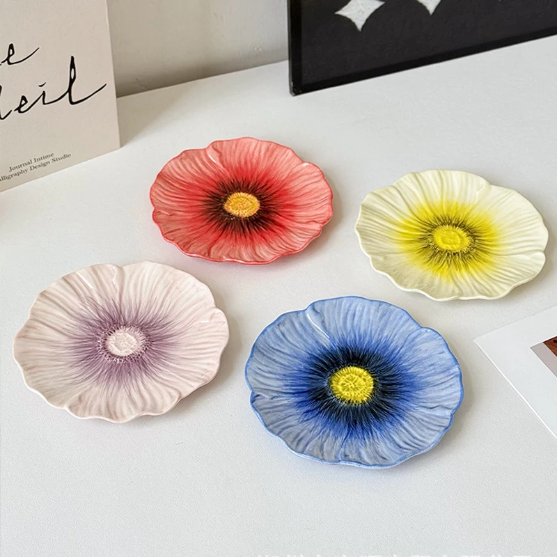 6-inch Flower Small Dish Household Ceramic Small Dish Irregular Ceramic Snack Plate Tableware Fruit Bowl Snack Plate Table Tray