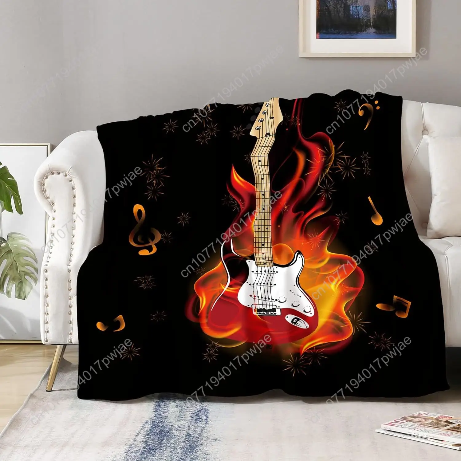Music Guitar Gifts Blanket - Rock Musical Instruments Art Theme Throw for Guitar Players Women Men Music Enthusiast Band Singer