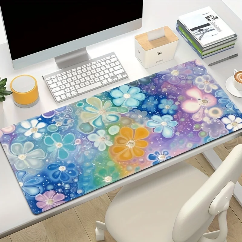 Extra Large Floral Gaming Mouse Pad - Non-Slip, Washable Rubber Desk Mat With Precision Stitched Edges For Daily Office Use, Rec