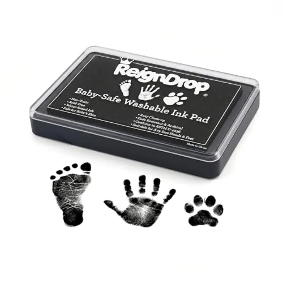 Baby Ink Pad for Hand and Footprints, Non-Toxic Acid-Free Keepsake Kit, Smudge-Proof Archival Ink Wipes Off Skin, for Scrapbook