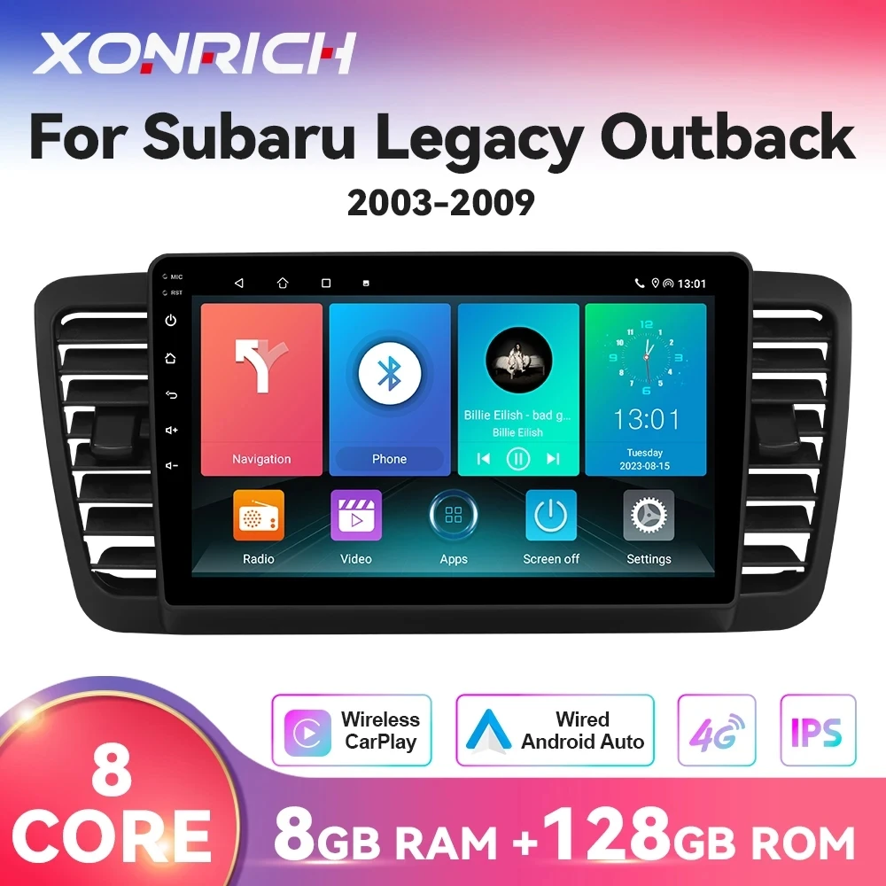 Carplay Android 14 Car Radio Multimedia For Subaru Outback 3 Legacy 4 2003-2009 Stereo Navigation 128GB GPS  Video Player